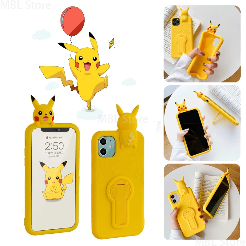 Чехол-подставка для телефона с покемоном Пикачу и куклой iPhone 11 12 Pro mini Max 6 7 8 plus XR X XS
