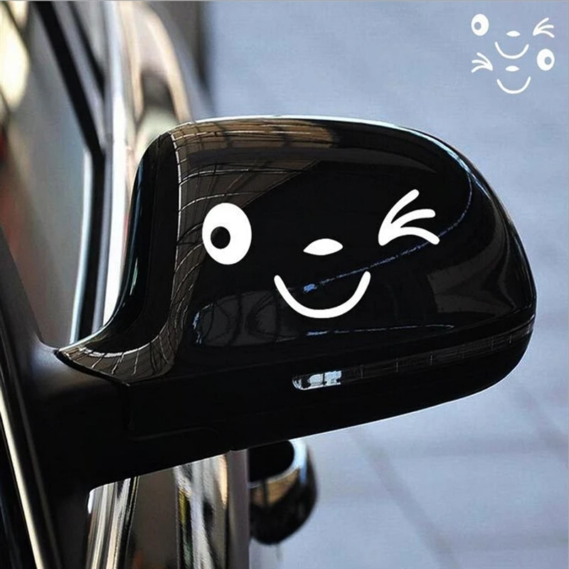

Светоотражающая милая улыбка, автомобильная наклейка на зеркало заднего вида, Стилизация автомобиля, мультяшная улыбающаяся наклейка с лицом, наклейка для всех автомобилей