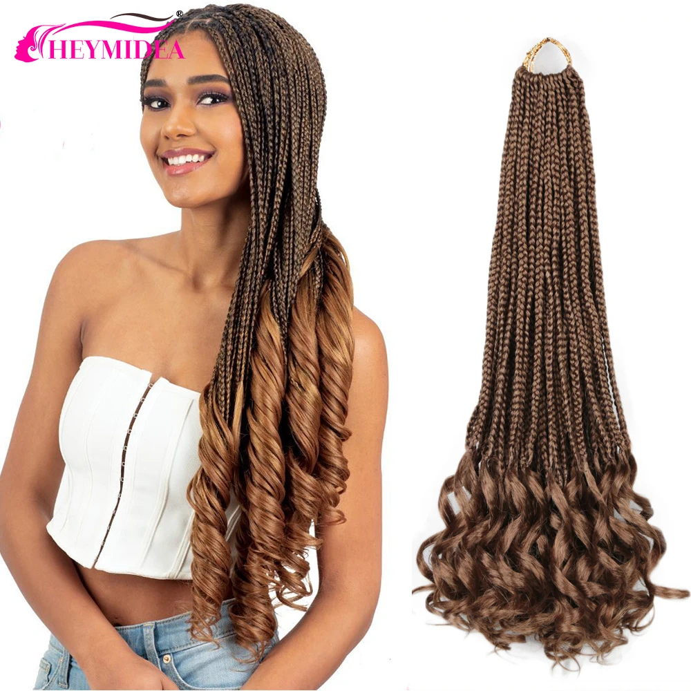 

French Curl Braiding Hair Extensions 20Inch Synthetic Crochet Goddess Box Braids With Curly Ends For Black Women