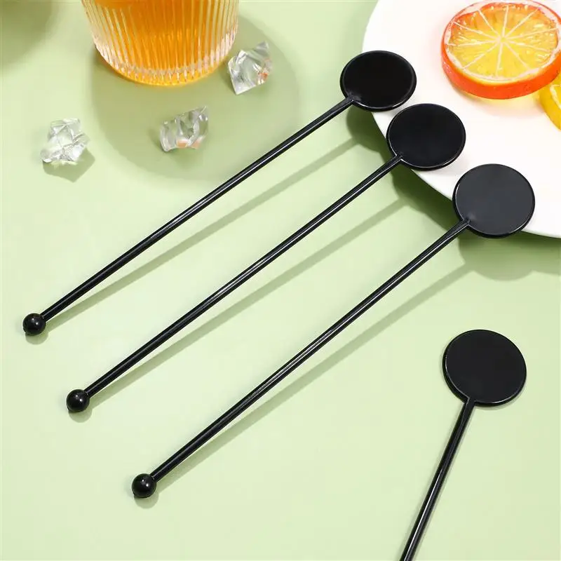 100Pcs Black Plastic Drink Stirrers Beverage Swizzle Sticks 