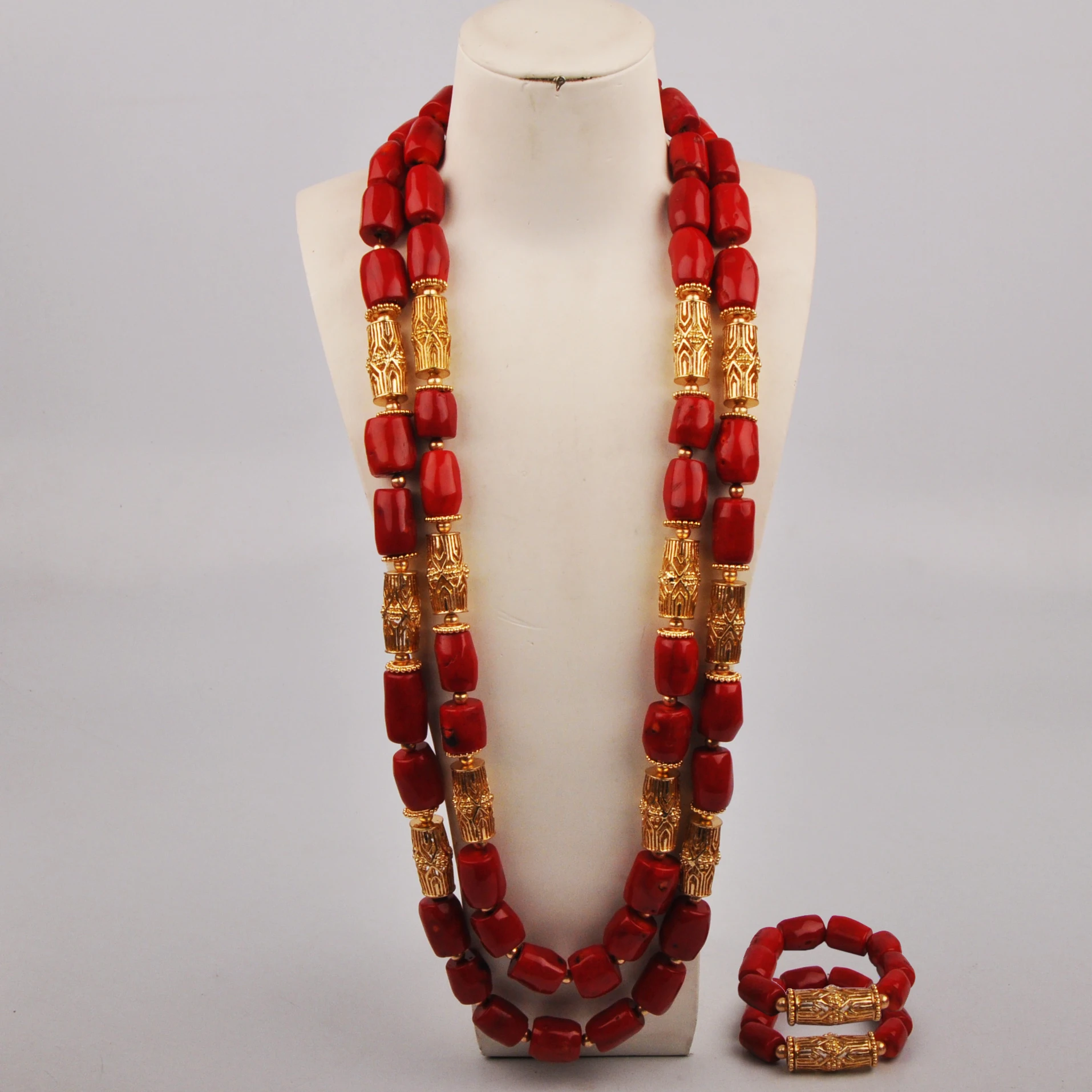 

Fashion Red Coral Jewelry Set for Men African Wedding Groom Jewelry Set
