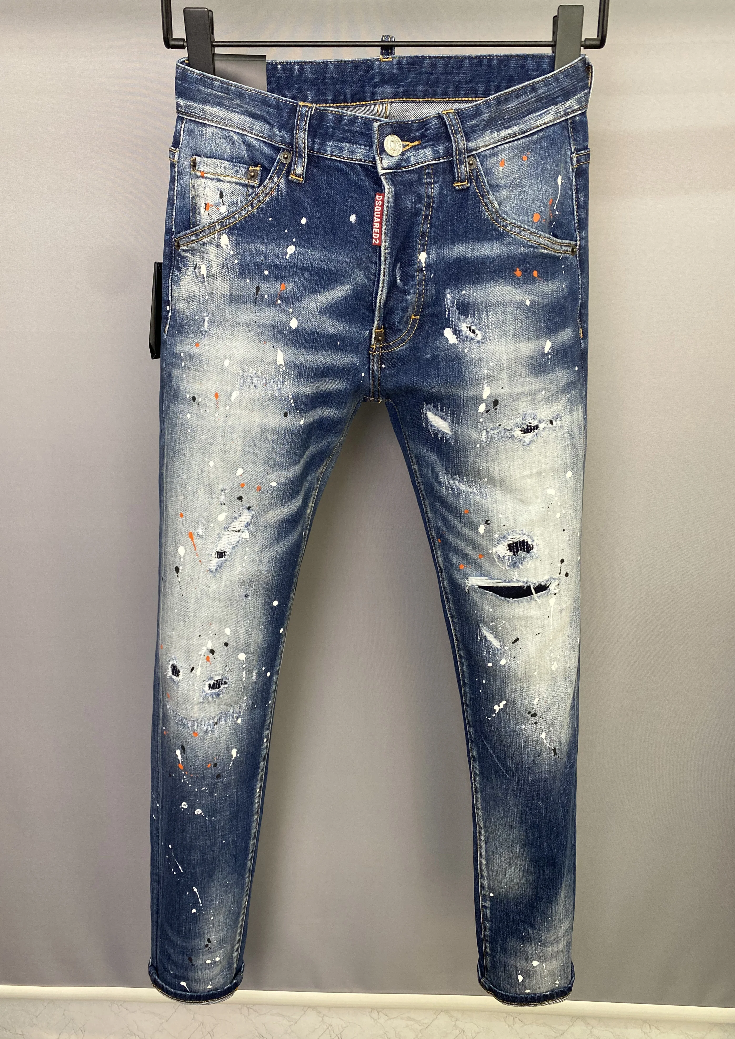 

22 New style denim trousers for men d2 slim fit, washable, casual, full length, paint spots slightly elastic, small foot holes