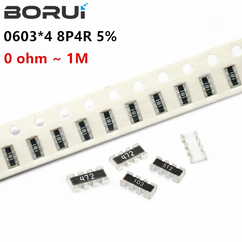 

100pcs 0603*4 8P4R 2*4P Network Resistor SMD array 0 ~ 1M 1 10 22 47 100 220 330 470 1K 2.2K 4.7K 10K 22K 47K 100K 220K 470K ohm