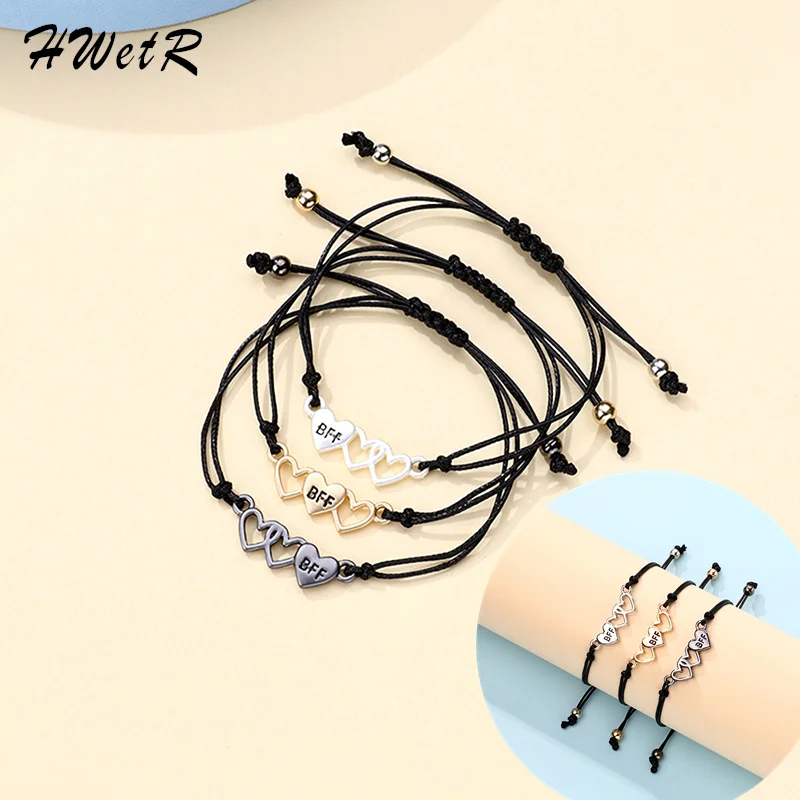 

Модные браслеты для мужчин и женщин, набор из 3 веревочных подвесок в форме сердца с надписью «Best Friend», ювелирные изделия дружбы