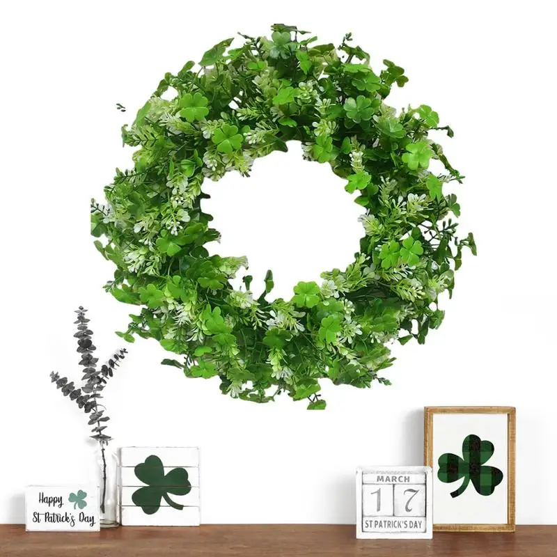 

Shamrock Wreath St. Patrick's Day Shamrock Wreath Decorations Green Artificial Leaves Flowers Wreath For Irish St. Patrick's Day