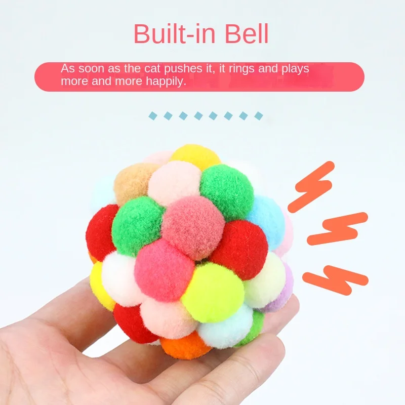

Cat Toy Balls 3PCS Colorful Ball Toy Built-in Bell Interactive Toy Soft Pompom Balls Indoor Kitten,Interactive Chew Toys Kitty