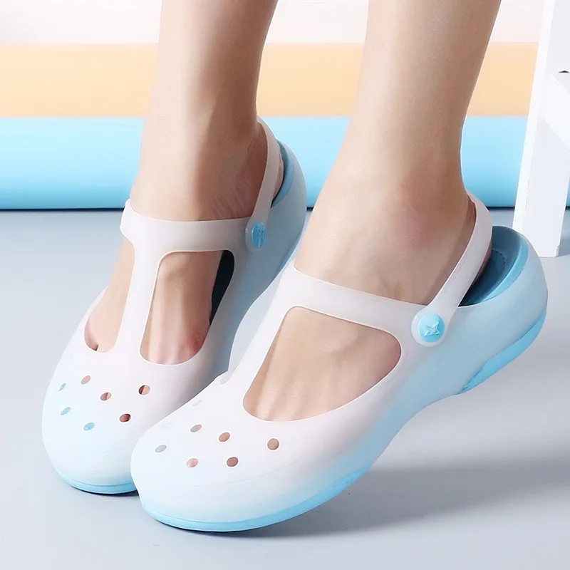 Women Jelly Sandals Outdoor Beach Garden Shoes EVA Thick Sole Hollow Indoor Non-slip Soft Slippers Comfortable Slip-on Flip-Flop