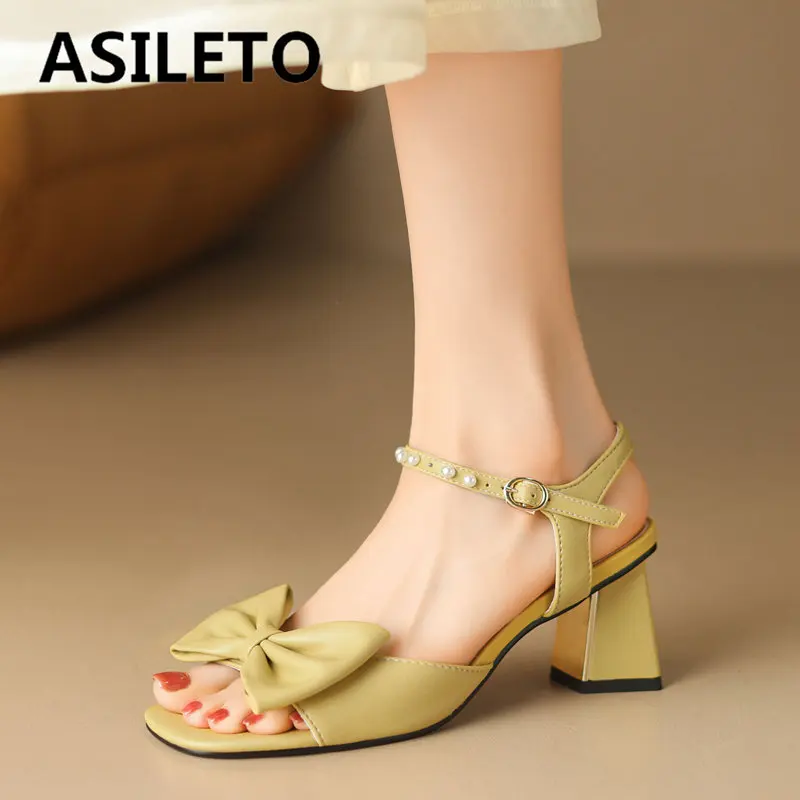 

ASILETO женская обувь для свиданий на блочном каблуке 6 см с ремешком-пряжкой с бантом и бусинами для женщин большого размера 41 42 43