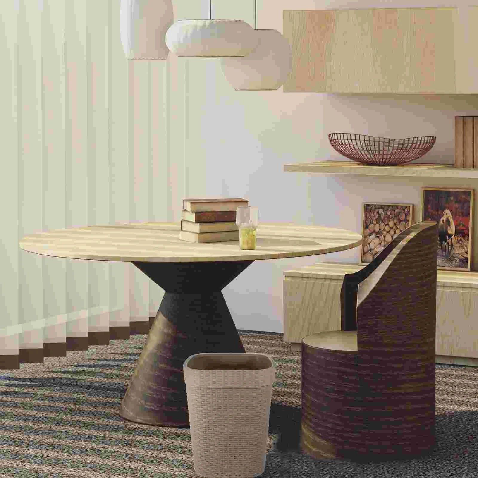 

Imitation Rattan Woven Garbage Can Waste Container Office Waste Bucket Trash Can
