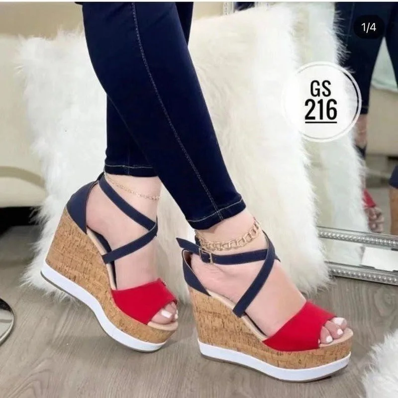 

2022 New Style Women Wedge Heels Buckle Strap Sandals Roman Fashion Sexy Open Toe Evening Dress Shoes Ball Summer Ladies Sandals