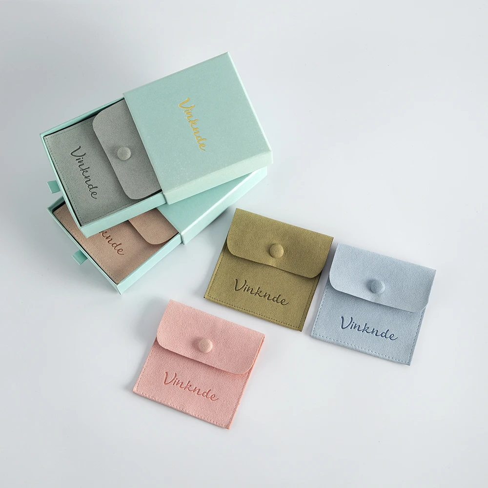 Microfiber Button Pouches Drawer Packaging Box Set Custom Logo DIY Jewelry Earrings Ring Package Organizer Boxes Case Gift Bags