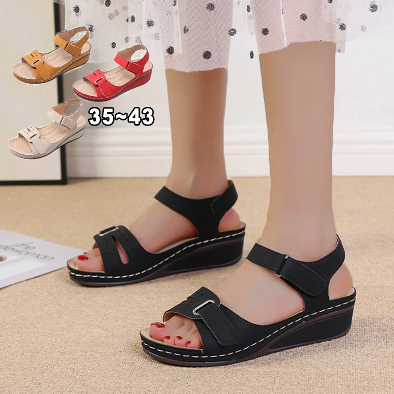 

Сандалии женские с открытым носком, пляжные босоножки на танкетке, ортопедические босоножки с пряжкой, модная Уличная обувь, лето