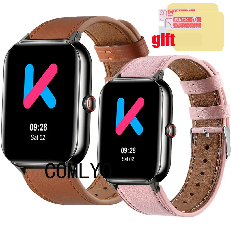 

Leather Band For KUMI KU6 KU3S GT6 Strap Smartwatch Band Soft Sports Bracelet Replacement Screen Protector film