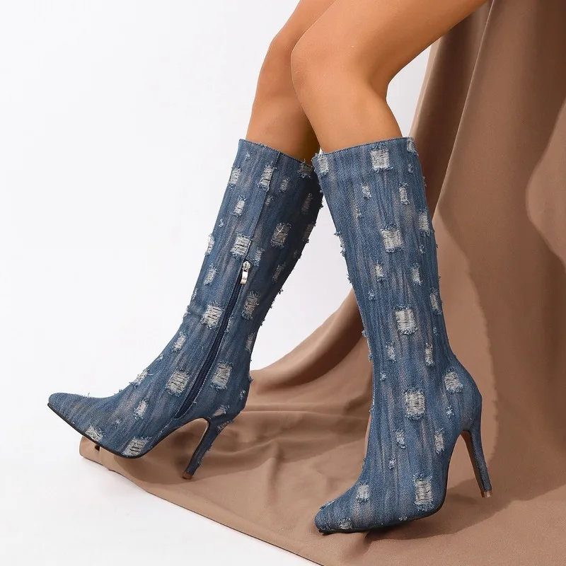 

Женские сапоги, новинка 2023, женские сапоги до колена, привлекательные современные сапоги, женские сапоги с необработанным краем и боковой молнией, женская обувь на тонком высоком каблуке