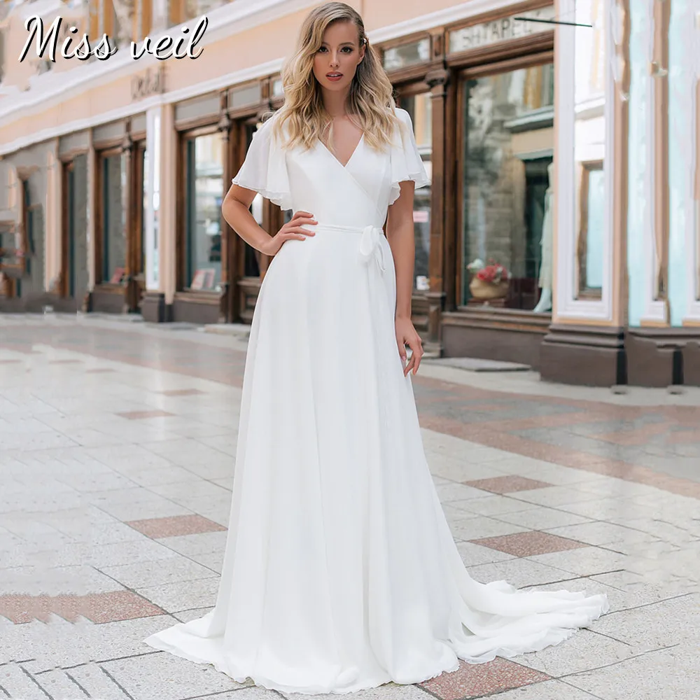 

Miss veil Женское свадебное платье на одно плечо Miss veil, кружевное Тюлевое платье с аппликацией и открытой спиной, свадебное платье с разрезом сб...