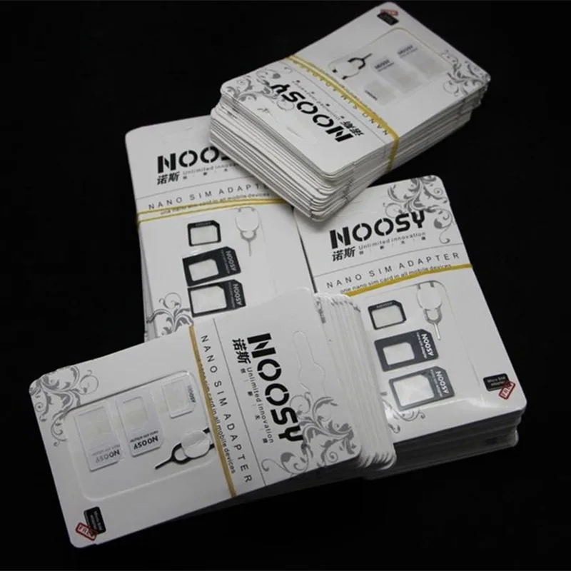 100 комплектов адаптеров для SIM-карты Noosy Nano 4 в 1 + адаптер для карт Micro Sim + стандартный адаптер для SIM-карты для IPhone (art.: 3920cb3211084) - 3920cb3211084