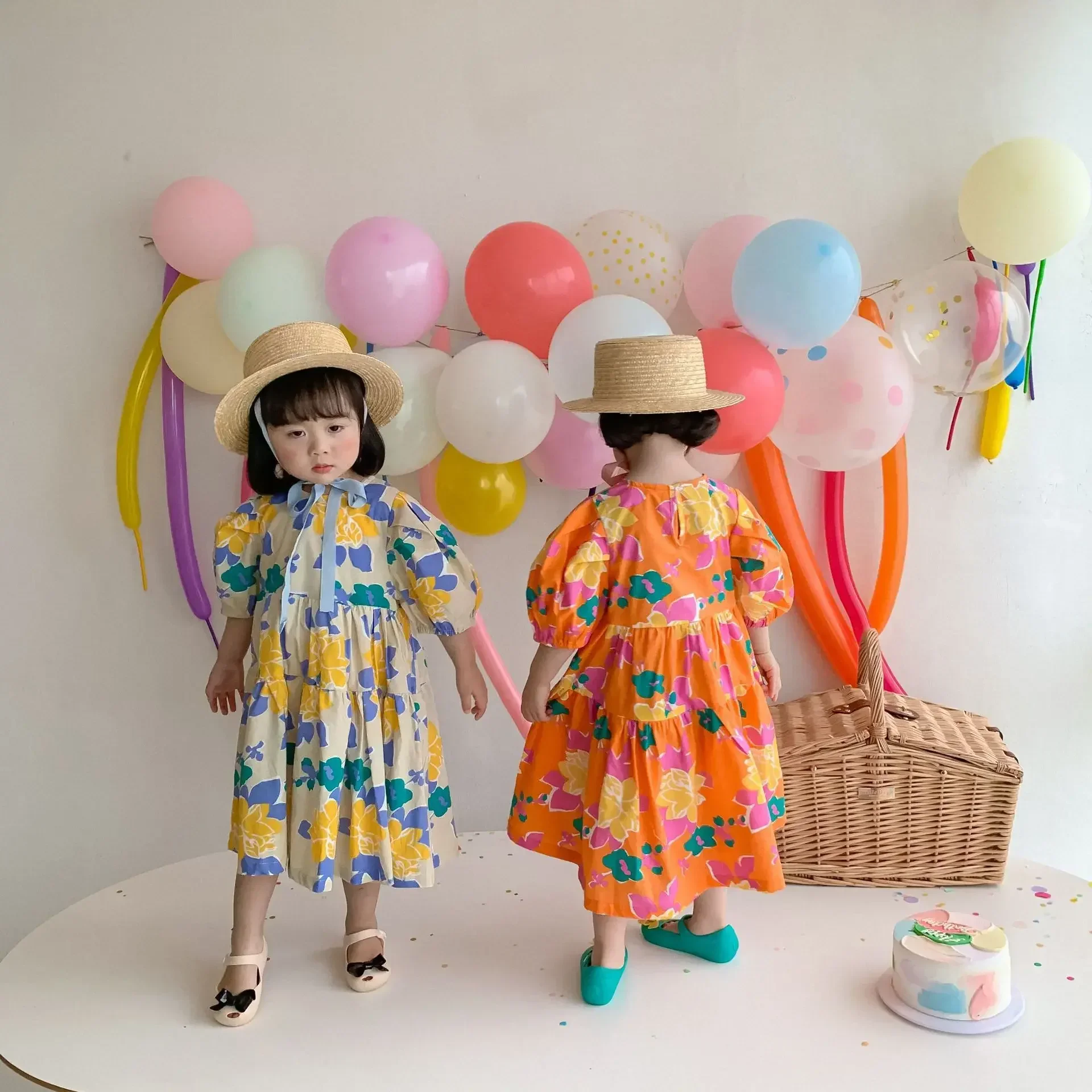 Летнее модное платье для маленьких девочек с цветочным рисунком