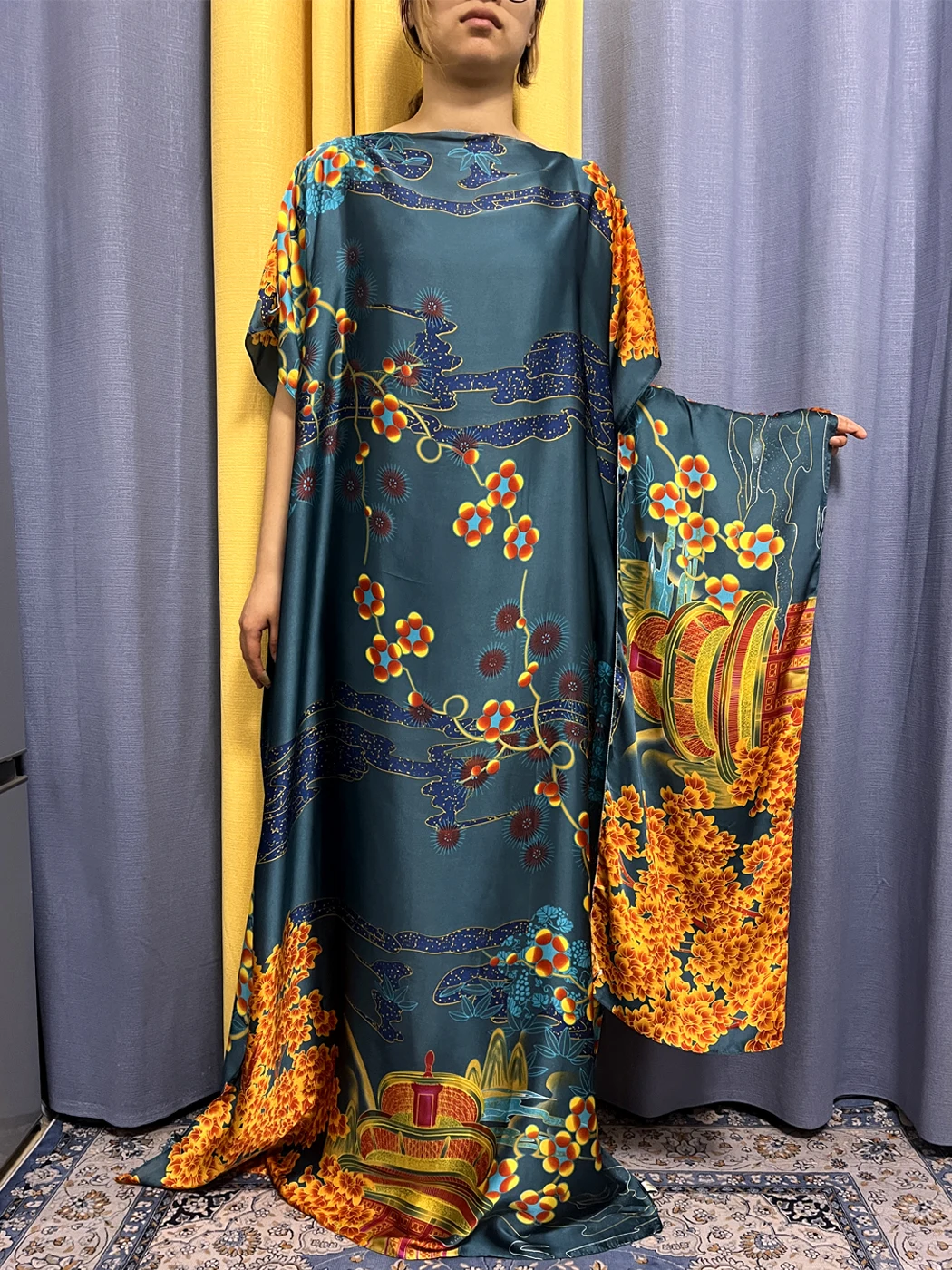 _ 2023 мусульманская летняя свободная шелковая Женская одежда с принтом