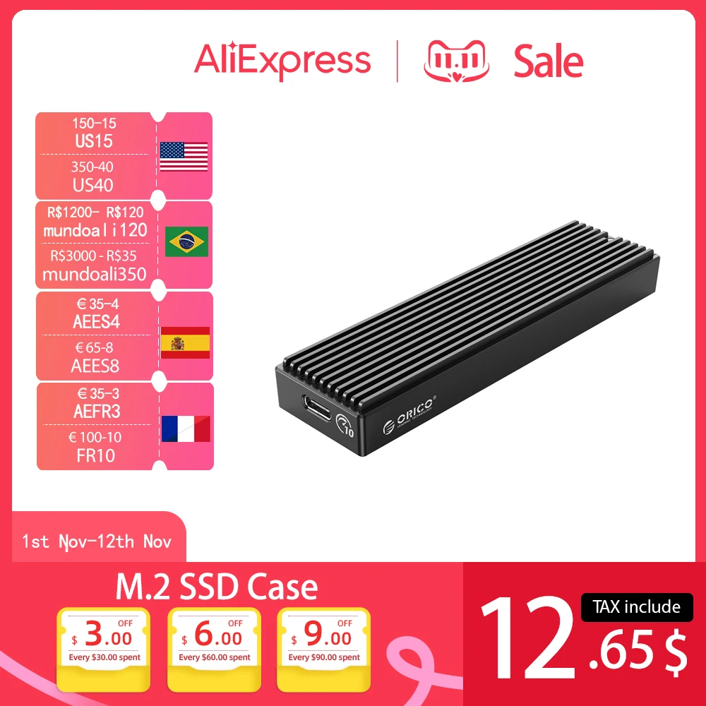 

Корпус для твердотельного накопителя Orico M.2 NVME, 20/10 Гбит/с, 5 Гбит/с