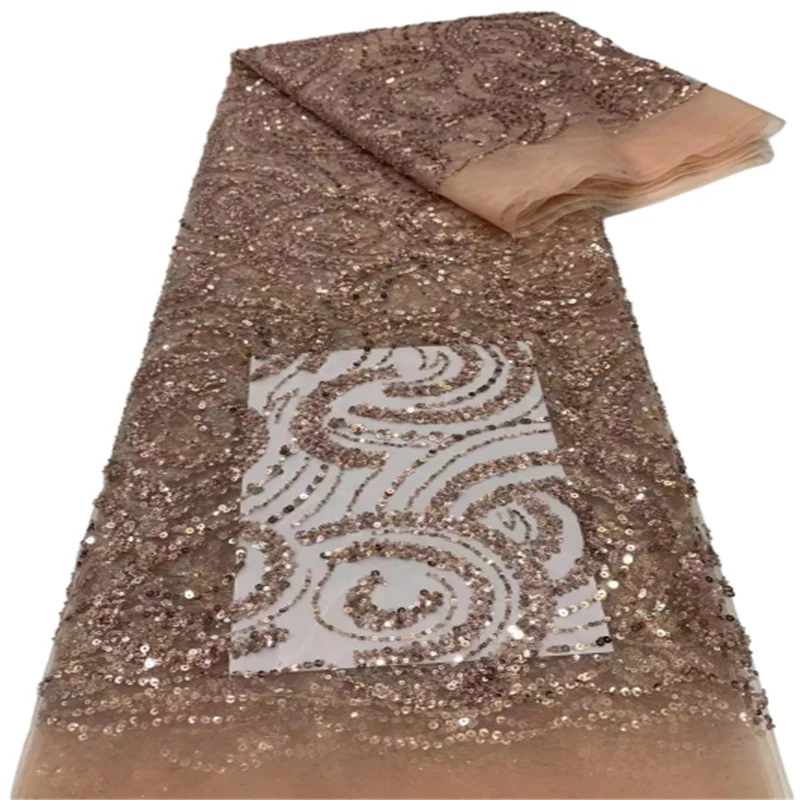 

Новейшая африканская кружевная ткань 2022, Высококачественная Тюлевая кружевная персиковая розовая Золотая блестящая нигерийская кружевная ткань для свадебного платья