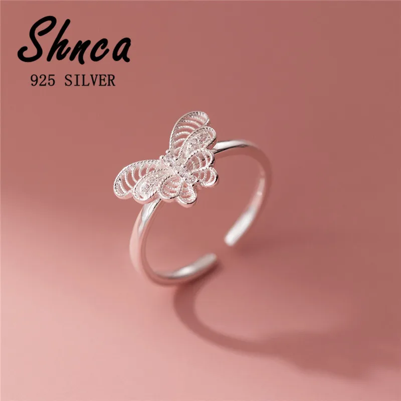 Новые милые открытые кольца из чистого серебра 925 пробы с бабочкой и мультяшными