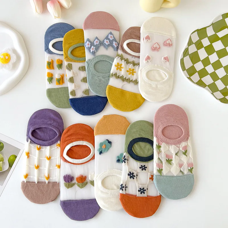 

5Pairs Lot Women Cute Lace Flower Boat Socks Chaussette Cotton Ankle No Show Short Sock Breathable Spring Summer Calcetines