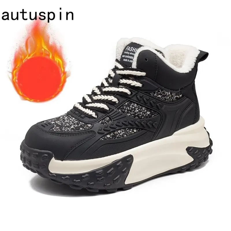 Купи Autuspin Fashion Design Chunky Women Sneaker 2023 Winter 5.5cm Thick Bottom Sport Vulcanized Shoes Genuine Leather Sneakers Warm за 2,556 рублей в магазине AliExpress