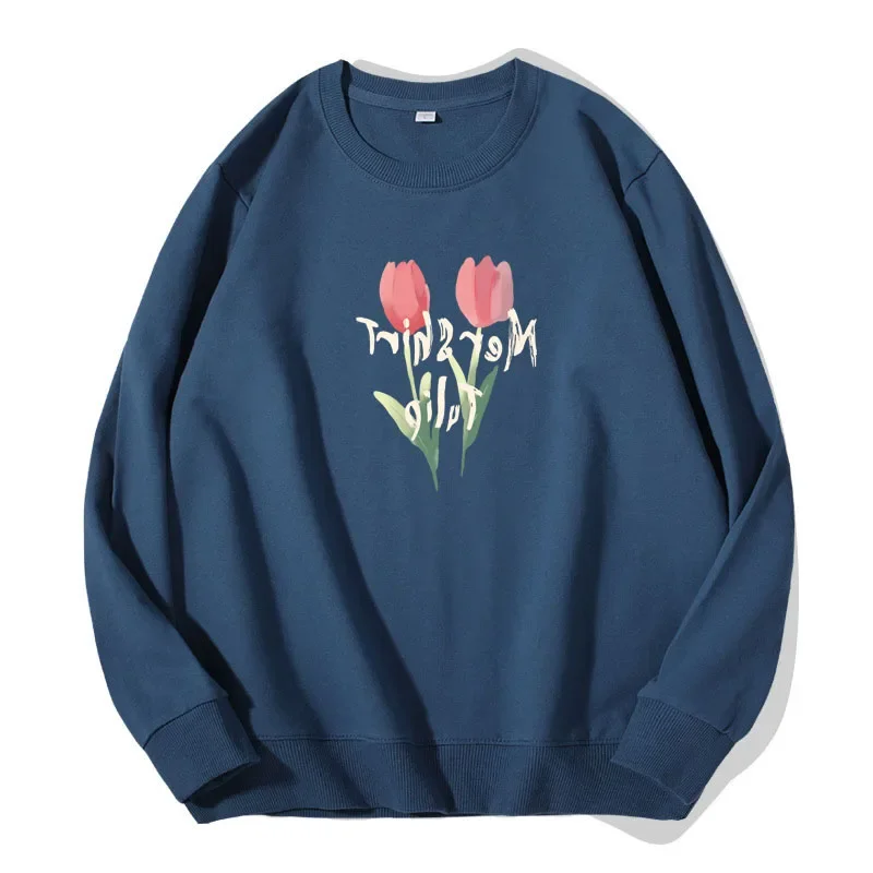 

Женская Повседневная Толстовка с длинным рукавом, свитшот с цветочным принтом тюльпана из чистого хлопка, весна-осень