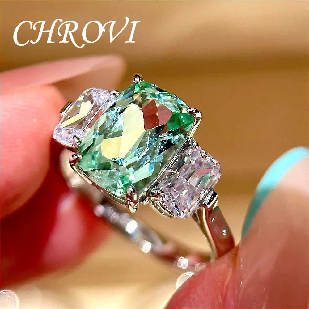 Фото Роскошное женское кольцо из серебра 925 пробы с изумрудом в форме подушки, модное кольцо с фантазийным квадратным изумрудом. №1