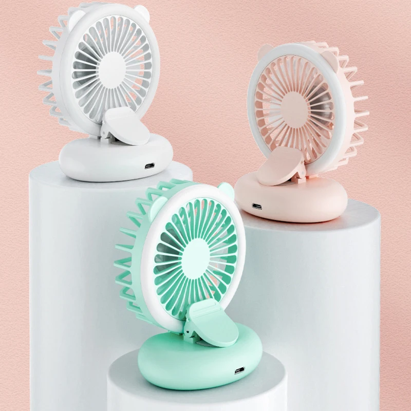 

Neck Hanging Clip Fan Table Standing Portable Hand Folding USB Fill Light Silent Mini Bedroom Home Office Desktop Air Cooler