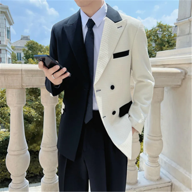 

Patchwork Design Men Blazer Homme Contrast Color Slim Fit Suit Jacket Korean Style Casual Coat Chaqueta Hombre Youth Man Clothes