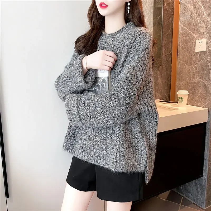 SimpleIdle стильный женский свитер однотонный пуловер с боковым разрезом свободный