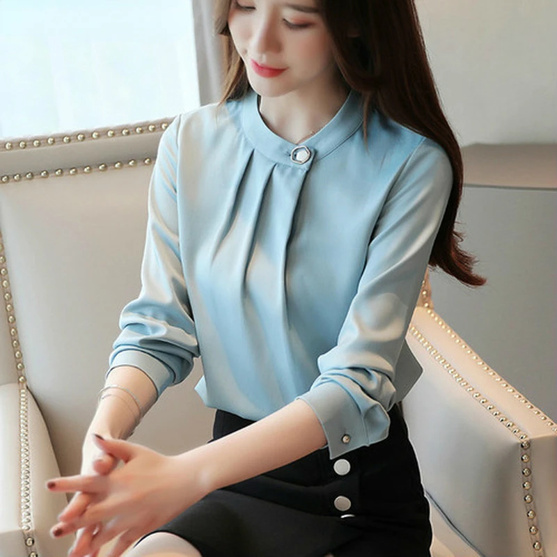 

NEW 2023 womens tops and blouses stand collar office blouse women chiffon blouse shirt female long sleeve women shirts blusas