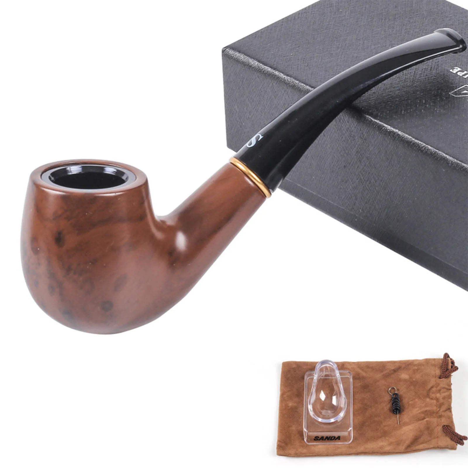 

Classic Bent Smoking Pipe 9mm Filter Ebony Wood Pipe Original Wood Grain Tobacco Pipe Smoke Pipe 10 Tools Free