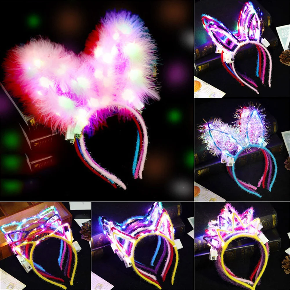 

Women Girls Flower Crown Bunny Fox Cat Ear Hair Hoop Glow String Light Headband Party Gift Cosplay Birthday