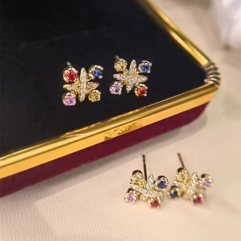 

UBESTNICE Cute Rainbow Real 18K Gold AU750 Natural Diamond Fancy Sapphire Snowflake Stud Earrings Fine Jewelry Girl Women Gift