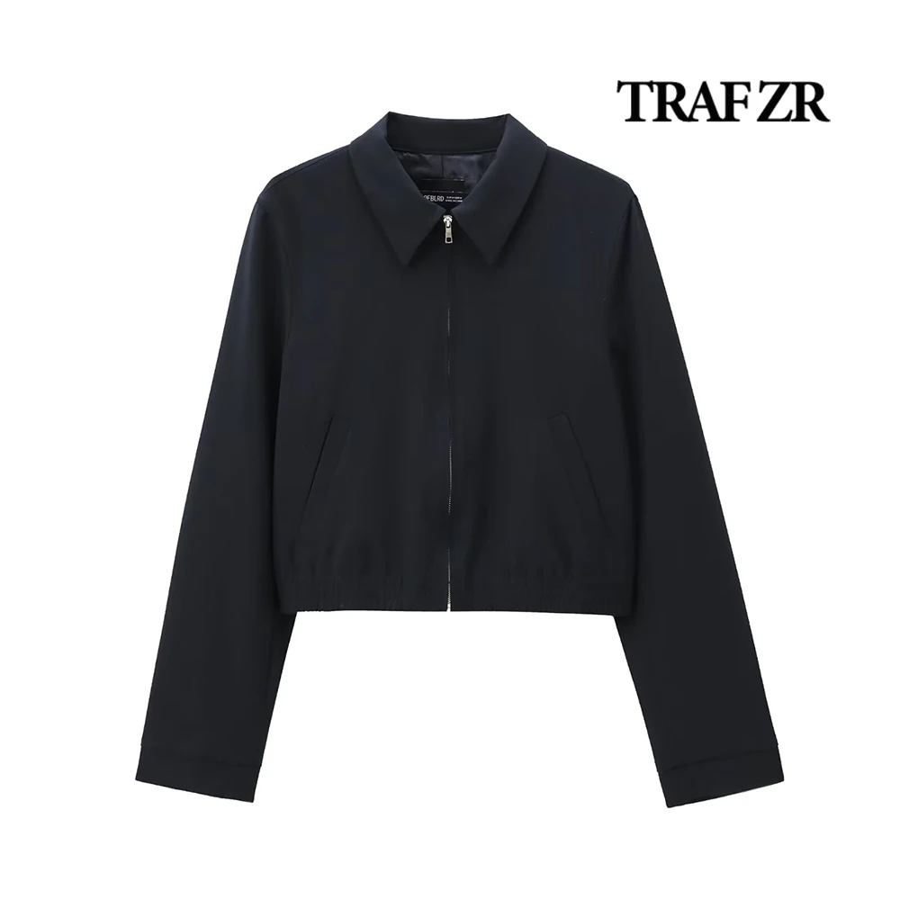 TRAF ZR Осенняя модная однотонная укороченная куртка для женщин 2024 Normcore пальто с