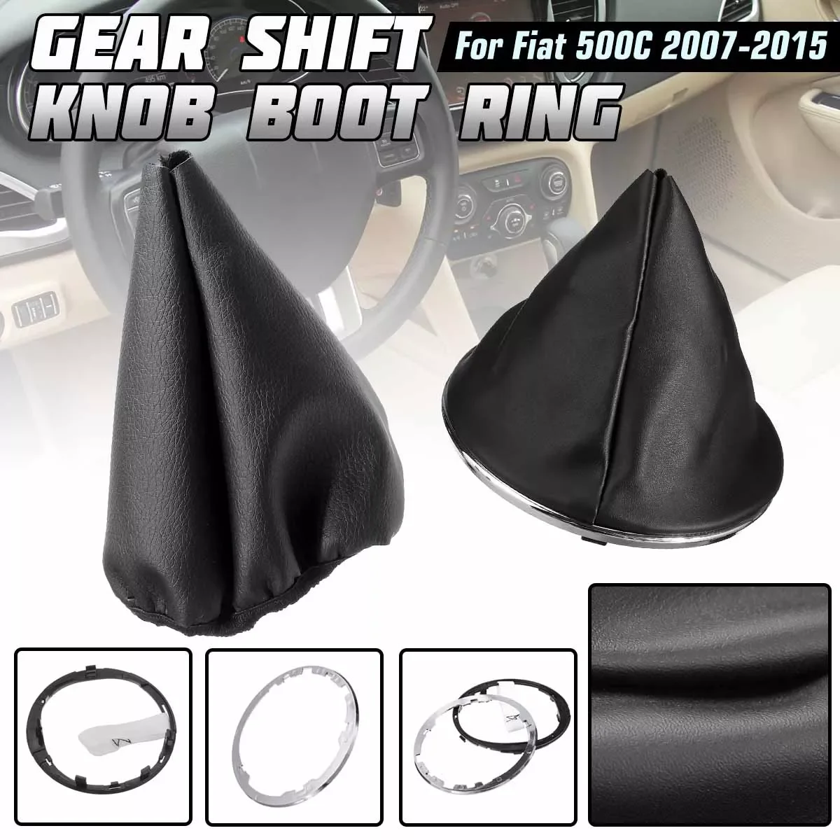 

Speed Car MT Gear Shift Knob Lever Shifter Leather Gaiter Boot Cover Shift Collar 55344092 For Fiat 500/500C 2007-2015