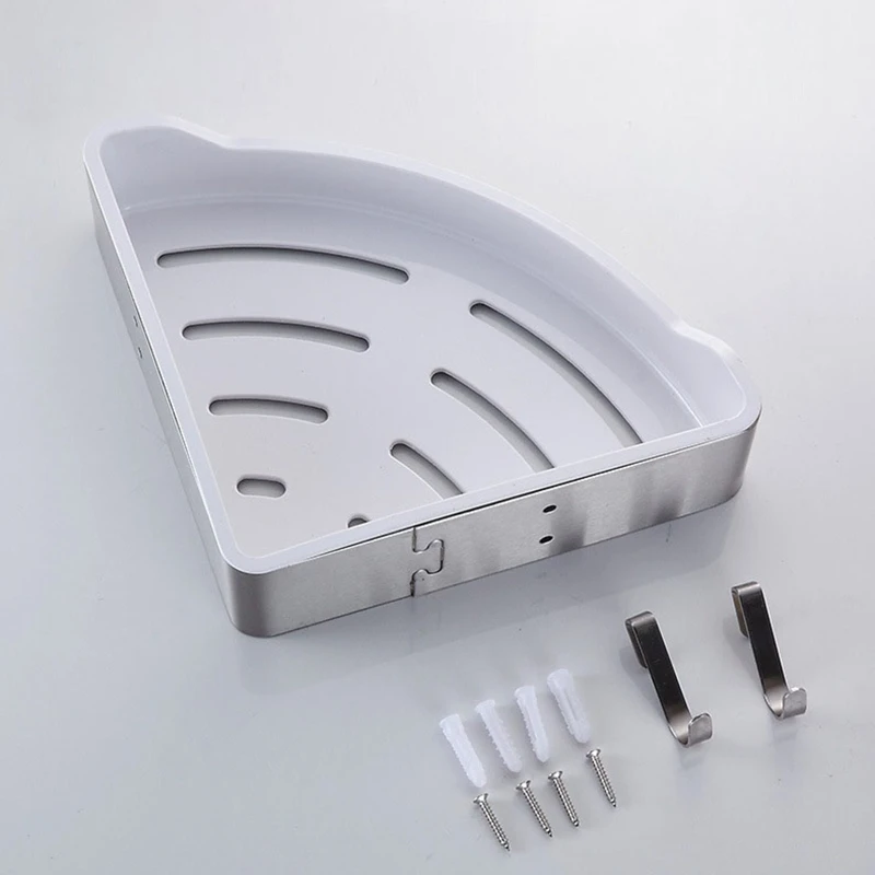 

Wall Mounted Storage Trays Shampoo Holder Shower Caddy Corner Wall Shelf Kitchen & Bathroom Shelves with 2 Hooks