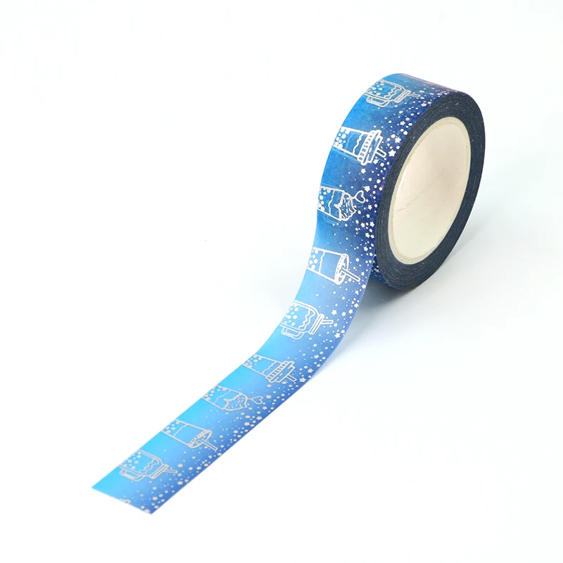 2022 NEW  1 PC/Lot Decorative Silver Foil Kleirn Blue Milk Tea Washi Tape Planner Adhesive Masking Tape Cute Stationery