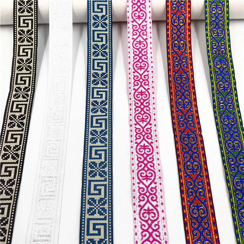7 Meters 3.3cm Flowers Pattern Embroidered Jacquard Ribbons Woven Lace Trim For Garment Bag Curtain Sewing African Lace Fabric images - 6