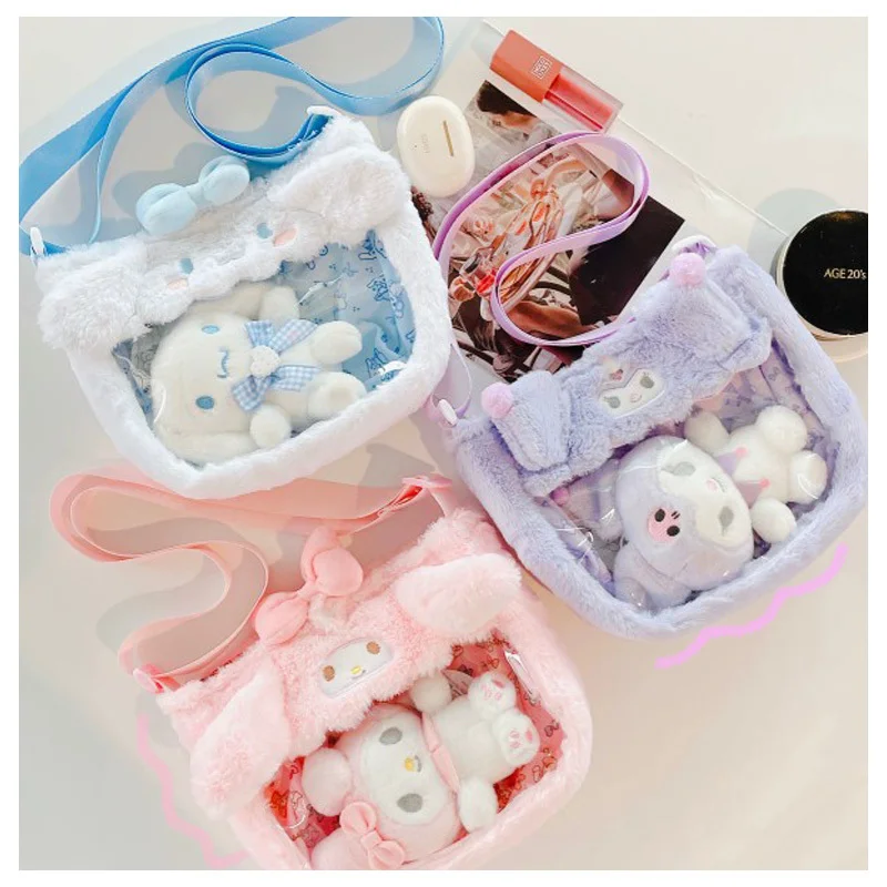 

Sanrios мультяшный Аниме ПВХ винтаг Kawaii My Melody Cinnamoroll Kuromi плюшевая кукла Наклонная Сумка через плечо милая сумка для хранения подарок для девочки