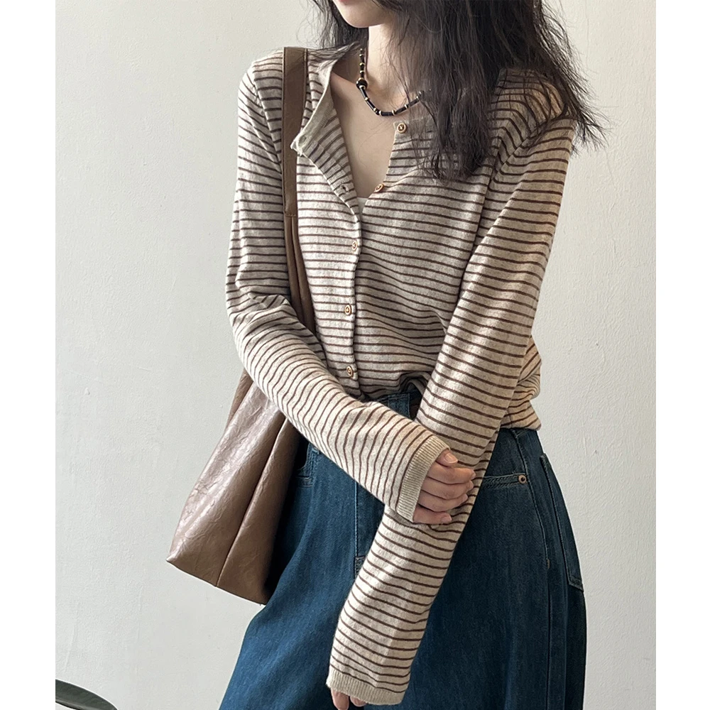2024 женские осенние тонкие кардиганы с круглым вырезом дизайн на одной пуговице
