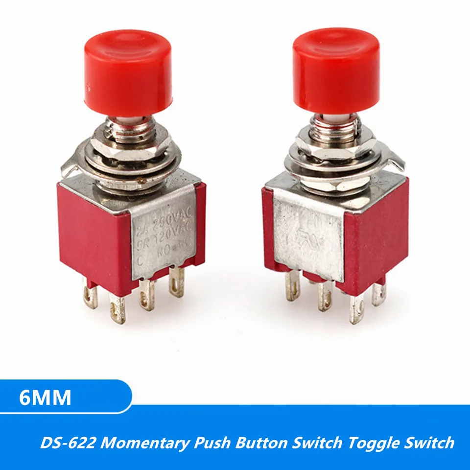 5шт 6-контактный C-НЕ-НЕ 6мм Мини Мгновенный Автоматический возвратный Кнопочный Выключатель 2A 250VAC/5A 120VAC Переключатели DS-622 включить