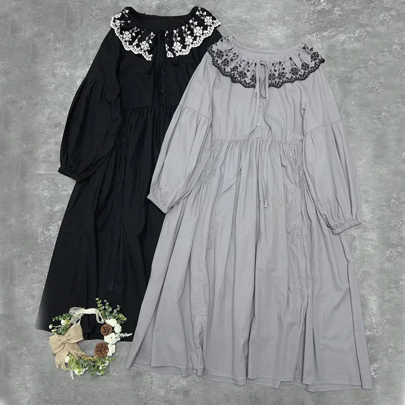 Женское винтажное платье с вышивкой Johnature однотонное свободное Повседневное