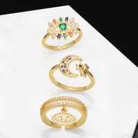 ocesrio trendy hollow zircon evil eye ring for women copper gold plated moon star wedding ring party gift jewelry rigq54
