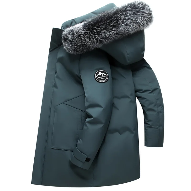 Down jacket men's medium and long 2022 new hooded fur collar fashion winter padded men's coat tide men