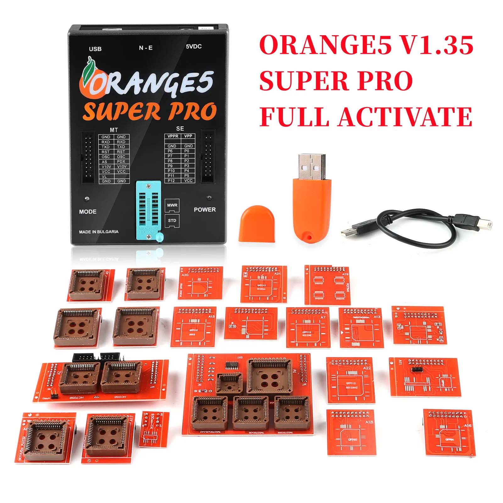 

Orange5 Super Pro V1.35 Programming Tool With Full Adapter USB Dongle For Airbag Dash Modules Fully Activated