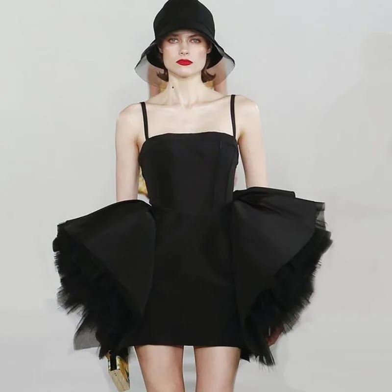 

Corseted Silk Faille Mini Dress Straps Satin & Tulle Women Clothing Chic Fluffy Fashion Woman Dress Custom Made Color Party Gown
