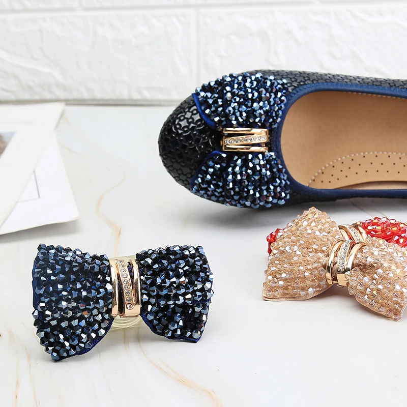 Shoe Decorations Rhinestone Shoes Flower Toe Uppers with Drill Bow Women's Shoes DIY Handmade Self-adhesive Button Decoration
